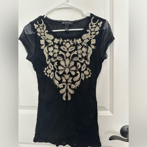 INC black and gold embellished mesh top. Size medium. - Picture 3 of 3
